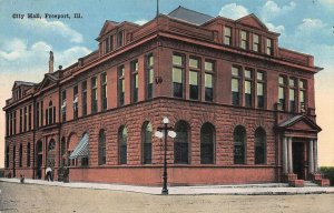 City Hall, Freeport, IL, Early Postcard, Unused
