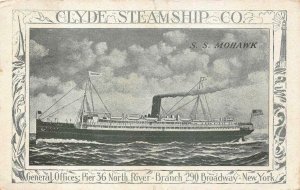 CLYDE STEAMSHIP CO. S.S MOHAWK SHIP NEW YORK ADVERTISING POSTCARD 1913
