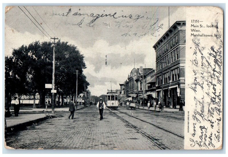 1903 Main Street West Trolley Railroad Building Marshalltown Iowa IA Postcard