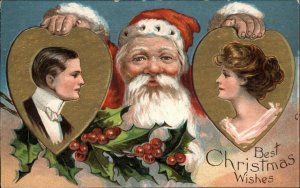 Chritmas Santa Claus Romance Man and Woman c1910 Vintage Postcard