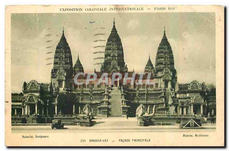 Old Postcard Exposition Coloniale Internationale Paris Angkor Wat main Facade