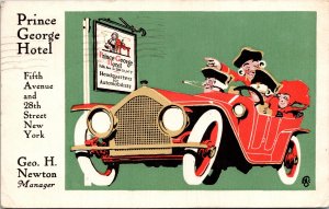 Advertising Postcard NY New York City Prince George Hotel Comic Car 1921 V124