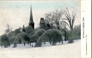 Icy Winter Scene in Suffield CT Church Steeples Vintage Postcard M68
