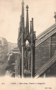 Vintage Postcard 1910's Notre Dame Pinacles Et Gargouilles Paris France