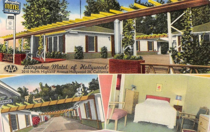 Bungalow Motel of Hollywood, CA Roadside c1950s Vintage Chrome Postcard