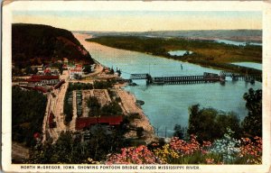 North McGregor IA Showing Pontoon Bridge c1936 Vintage Postcard G79