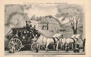 Concord Stagecoach Boy with Wagon Horses Boston Mass. Postcard 2T6-90