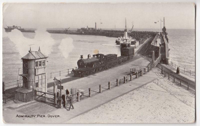 Dover; Admiralty Pier PPC, 1907 Dover PMK, Shows Paddlesteamer & Locomotive