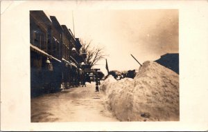 RPPC Business District After Snow, Kilbourn WI Vintage Postcard V69