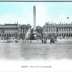 c1900s Paris, France Place de la Concorde Obelisk Fountain Horses Carriages A354