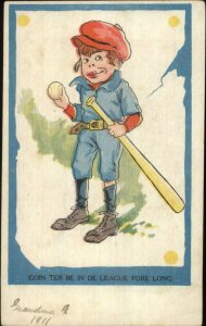 Boy Baseball Bat Ball Uniform c1910 Comic Postcard