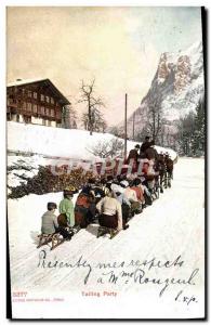 Old Postcard of Sports & # 39hiver Ski Party Tailing Luge