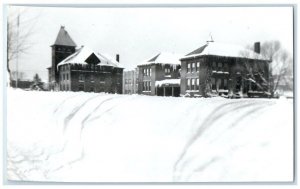 c1940's Michigan College Of Mines Winter Snow View Houghton MI RPPC Photo