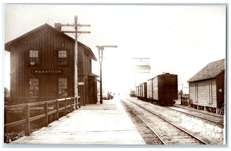 c1960 Marathon Iowa IA Vintage Railroad Train Depot Station RPPC Photo Postcard