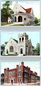 3 Postcards KANSAS CITY, MO ~ Scottish Rite, Christian & Congregational Churches