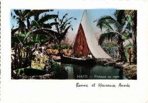 haiti, Fishing Sailing Ship (1950s) New Year Tinted RP