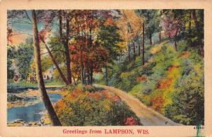 Lampson Wisconsin Greetings From country river road linen antique pc Z47193