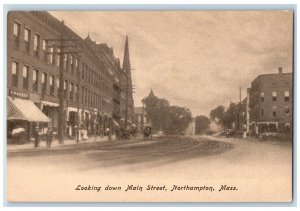 c1905 Looking Down Main Street Road Building Northampton Massachusetts Postcard 