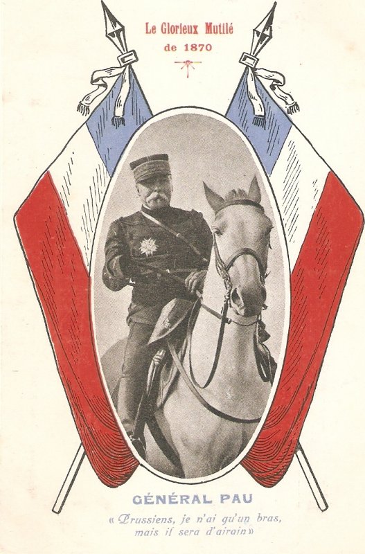 Le Glorieux Mutile. General Pau, on horse Old vintage French postcard