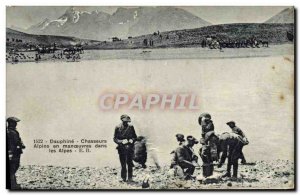 Old Postcard Militaria Alpine hunters in maneuvers in the Dauphine Alps