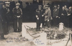 King George V Queen Mary Visit WW1 Nurse Edith Cavell Grave War Postcard