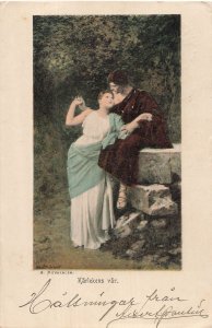 A. Ritzberger Kärlekens Vår Romantic Art Postcard Sweden to Canada 1905
