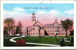 1927 Sacred Heart Academy Springfield Illinois Building Ground Posted Postcard