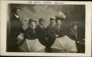 Vaudeville Silly Comedy Group? Pretend Car THE WHITE CADETS Motor Car RPPC