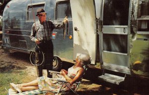 Fisherman Airstream Trailer Camping Couple 1968 Elba Systems Vintage Postcard