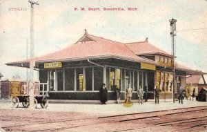 Greenville Michigan Train Station PM Depot Vintage Postcard AA20120