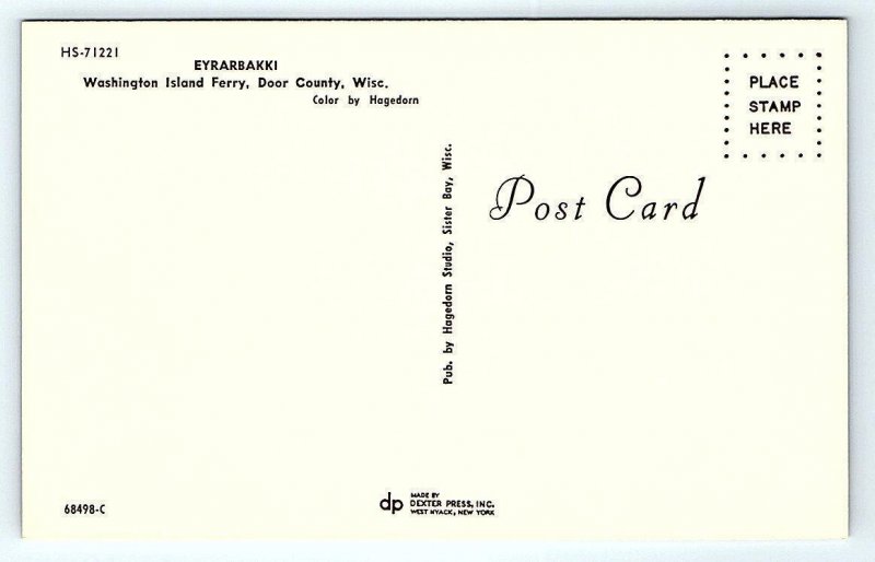 EYRARBAKKI Door County WASHINGTON ISLAND FERRY, Wisconsin WI c1970s Postcard