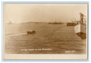 c1920's Allied Fleet In The Bosporus Turkey, Steamer Ship RPPC Photo Postcard