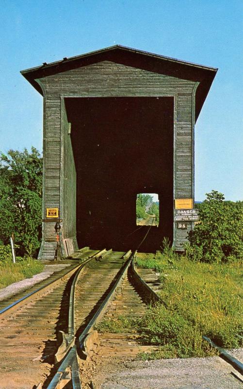 VT - Swanton. Wooden Covered Railroad Bridge over Missisquoi River