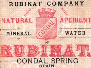 1880s-90s Rubinat Aperient Mineral Water Bottle Label Scrap F192