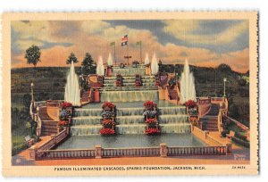 Jackson Michigan MI Postcard 1930-1950 Sparks Foundation Illuminated Cascades