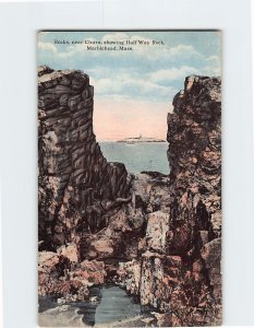 Postcard Rocks, showing Half Way Rock, Marblehead, Massachusetts