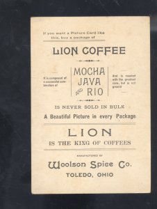 TOLEDO OHIO WOOLSON SPICE COMPANY LION COFFEE PRETTY WOMAN VICTORIAN TRADE CARD