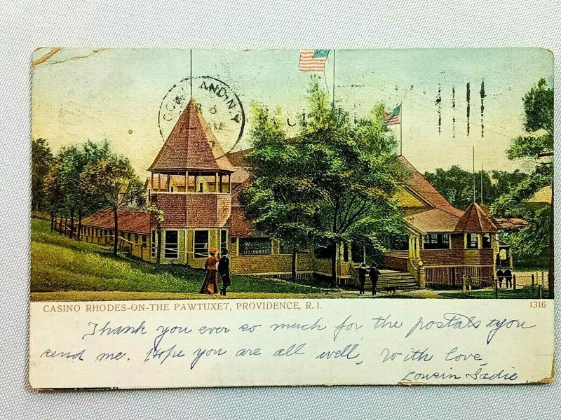 Vintage Postcard 1907 Casino Rhodes on The Pawtuxet Providence RI Rhode Island