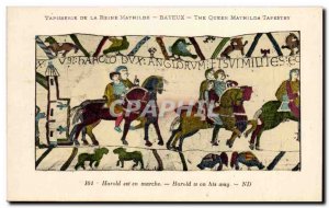 Postcard Old Bayeux Tapestry Harold Queen is on