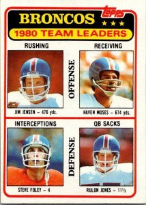 1981 Topps Football Card '80 Broncos Leaders Jensen Moses Foley Jones sk...