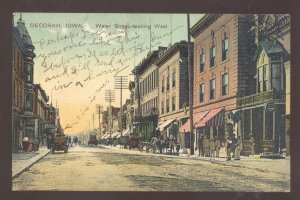 DECORAH IOWA DOWNTOWN WATER STREET SCENE 1908 PCK SERIES