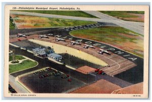 Philadelphia Pennsylvania PA Postcard Municipal Airport Cars Airplanes Scene