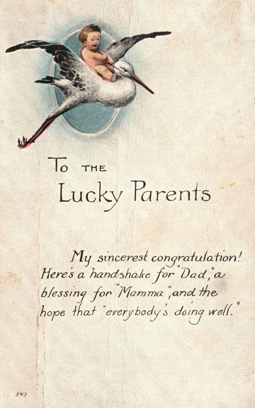 Vintage Postcard 1920 To The Lucky Parents Sincerest Congratulation Greetings