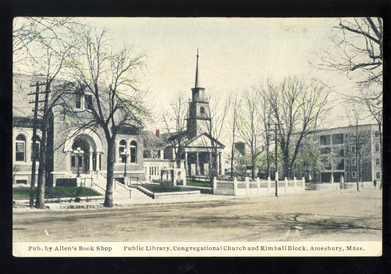 Amesbury, Massachusetts/MA/Mass Postcard, Public Library, Kimball Block