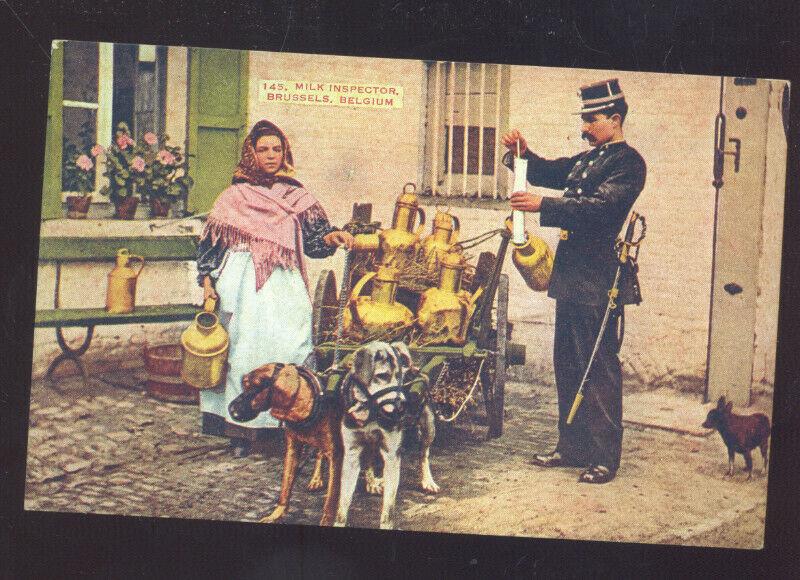 BRUSSELS BELGIUM DOG DRAWN WAGON DAIRY MILK INSPECTION VINTAGE POSTCARD