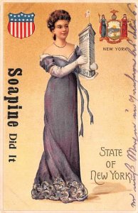 State of New York USA Advertising Soapine State Girl 1910 light wear, tab mar...