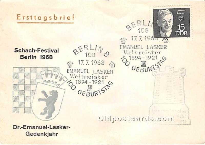 Berlin, Dr Emanuel Lasker Gedenkjahr 1968 Chess Envelope 1968 