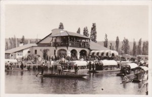 Mexico Xochimilco Canal Scene Showing Boats & Restaurant Real Photo