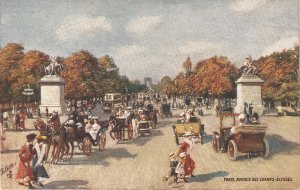 Paris. Avenue des Champs Elysees. Horse Cars Tuck Oilette France PC  # 76