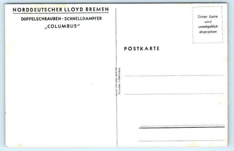 Steamship Columbus Steamer Ship Ocean Liner Postcard
